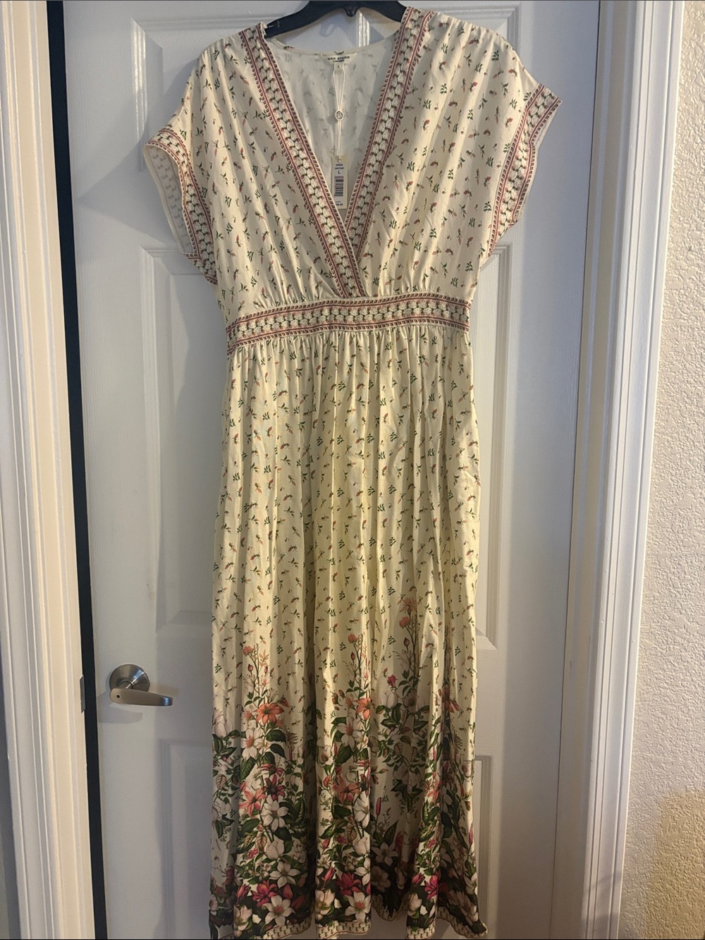 Max Studio Cream Maxi Dress with Floral Border